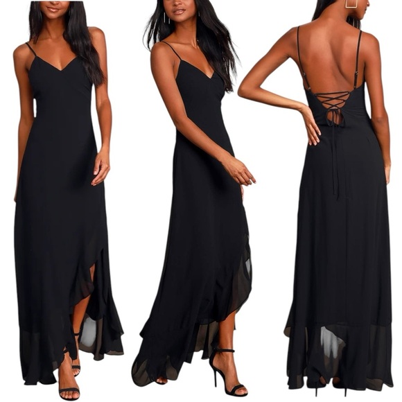 Lulus Dresses & Skirts - Lulus ‘Ada’ Back Lace Up Black Maxi Dress Size XL New with tags!